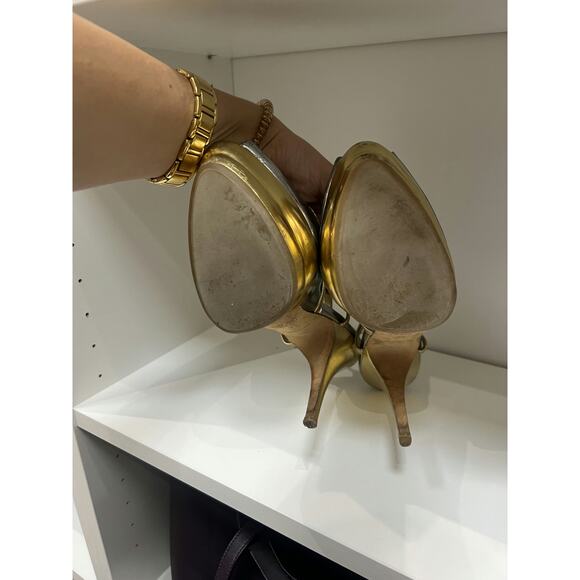 Miu Miu Silver and Gold Leather Platform Heels - Size 39 - Picture 4 of 5